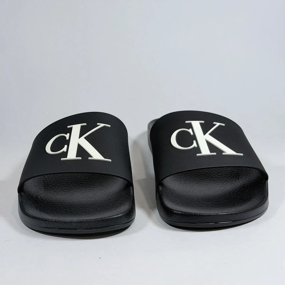 Calvin Klein Size-6M Womens Slide Sandals Arin Logo Beach Black